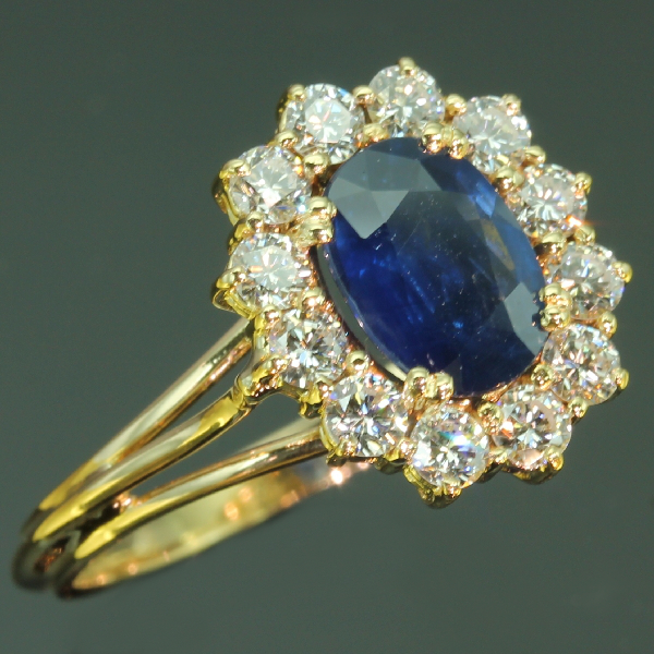 Estate yellow gold diamond and sapphire engagement ring (image 10 of 17)